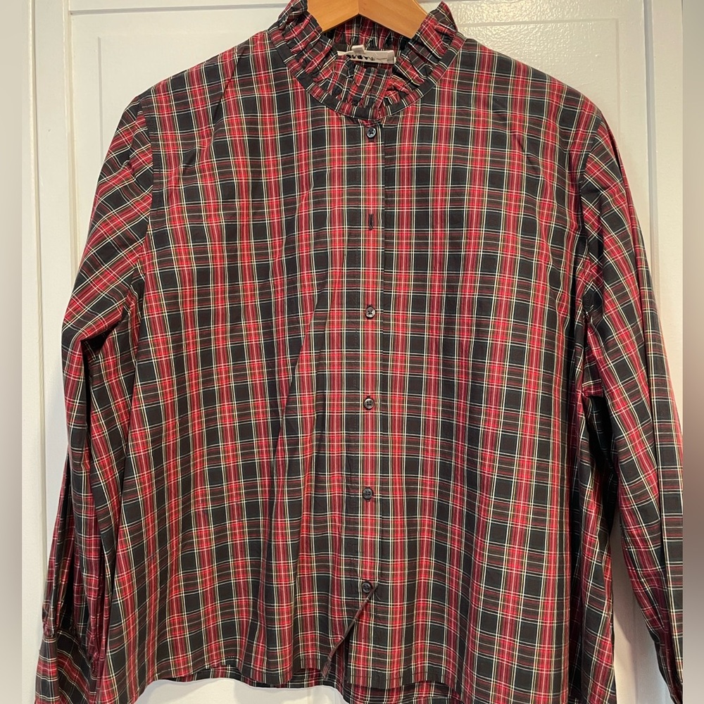 The Great plaid blouse with ruffle collar